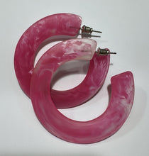 Load image into Gallery viewer, LARGE FLAT RESIN HOOP EARRING PINK
